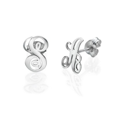 Silver Initial Stud Earrings - The Handmade ™