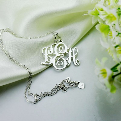 Vine Font Initial Monogram Necklace Silver - The Handmade ™