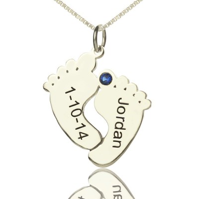 Memory Feet Necklace with Date Name Silver - The Handmade ™