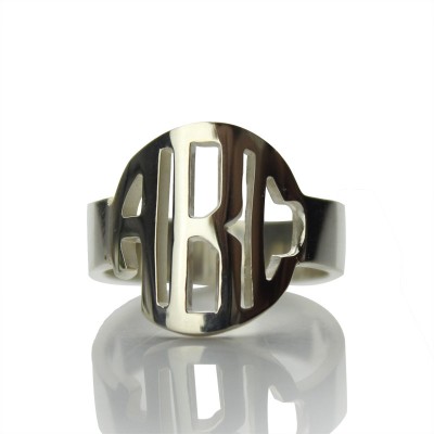 Circle Block Monogram 3 Initials Ring White Gold Ring - The Handmade ™