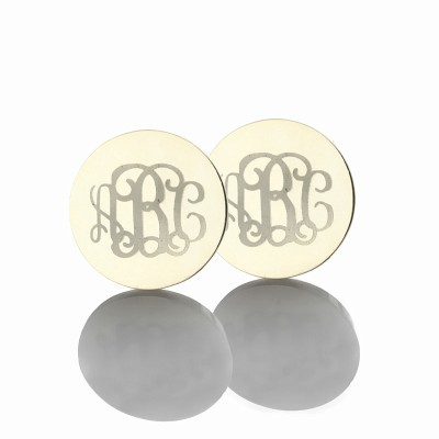 Circle Monogram 3 Initial Earrings Name Earrings White Gold - The Handmade ™