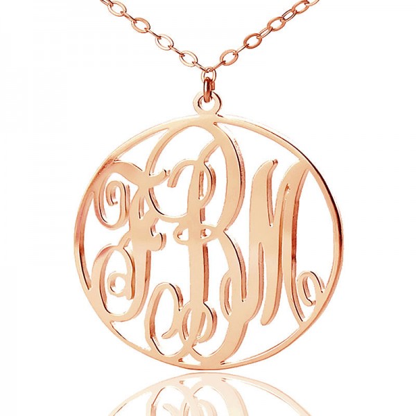 Rose Gold Vine Font Circle Initial Monogram Necklace - The Handmade ™