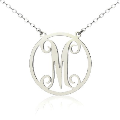 White Gold Single Initial Circle Monogram Necklace - The Handmade ™