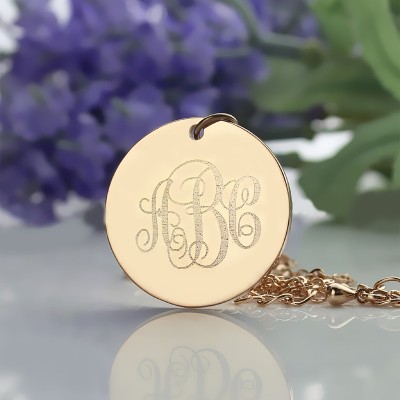 Rose Gold Vine Font Disc Engraved Monogram Necklace - The Handmade ™