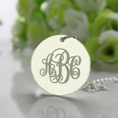 White Gold Vine Font Disc Engraved Monogram Necklace - The Handmade ™