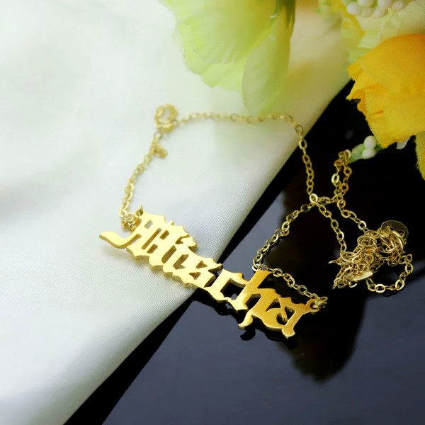Mischa Barton Old English Font Name Necklace Gold - The Handmade ™