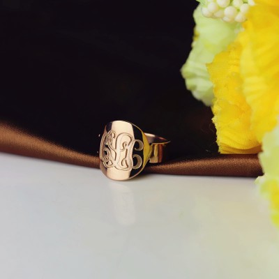 Rose Gold Engraved Monogram Itnitial Ring - The Handmade ™