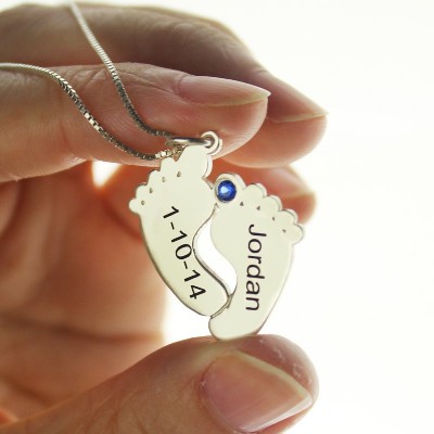 Memory Feet Necklace with Date Name Silver - The Handmade ™