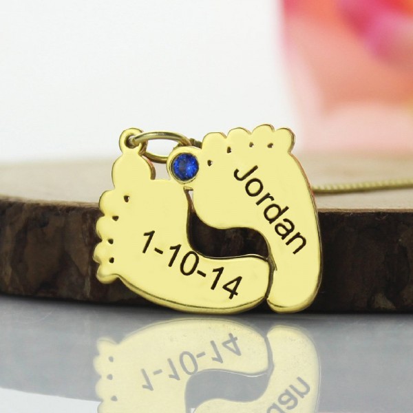 Birthstone Memory Baby Feet Charms with Date Name Gold - The Handmade ™