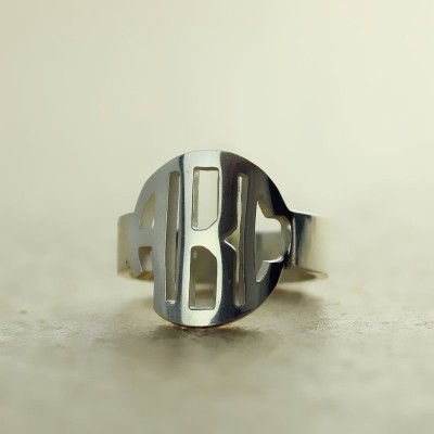 Circle Block Monogram 3 Initials Ring White Gold Ring - The Handmade ™