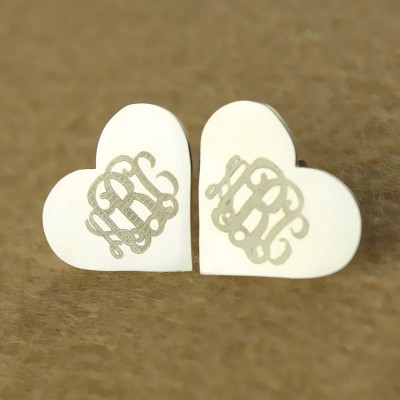 Heart Monogram Earrings Studs Cusotm White Gold - The Handmade ™