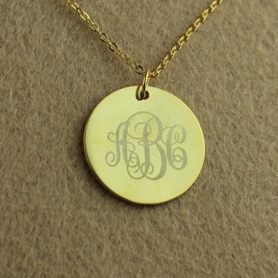 Gold Vine Font Disc Engraved Monogram Necklace - The Handmade ™