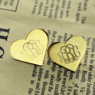 Heart Monogram Earrings Studs Cusotm Gold - The Handmade ™