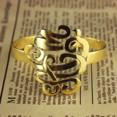 Monogram Cuff Bracelet Hand Write Gold - The Handmade ™