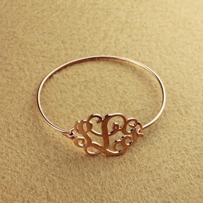 Rose Gold Monogram Initial Bangle Bracelet 1.25 Inch - The Handmade ™