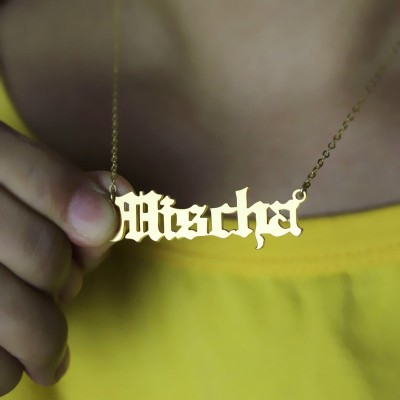 Mischa Barton Old English Font Name Necklace Gold - The Handmade ™