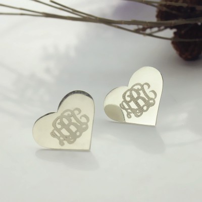 Heart Monogram Earrings Studs Cusotm White Gold - The Handmade ™