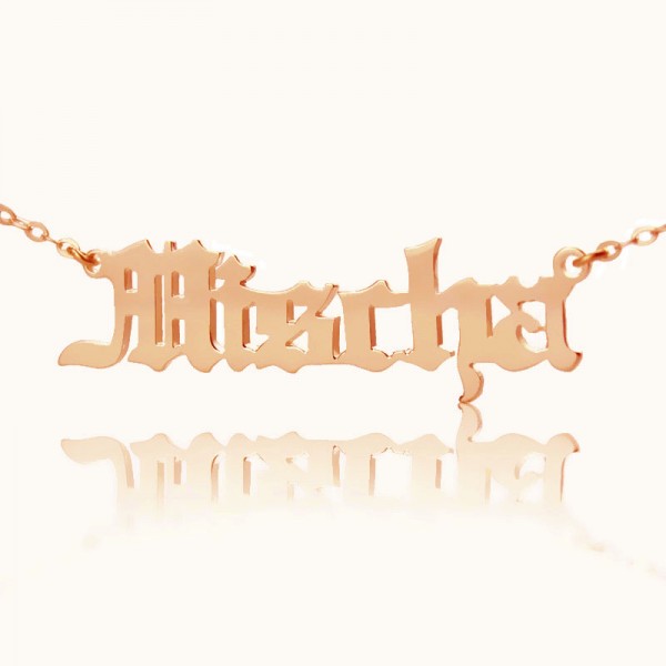 Mischa Barton Style Old English Font Name Necklace Rose Gold - The Handmade ™