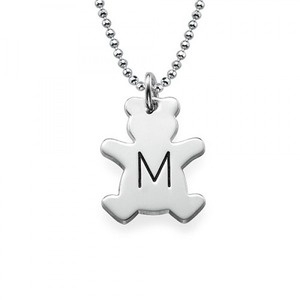 Teddy Bear Necklace with Initial in Silver - The Handmade ™
