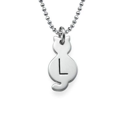 Tiny Cat Necklace with Initial in Silver - The Handmade ™