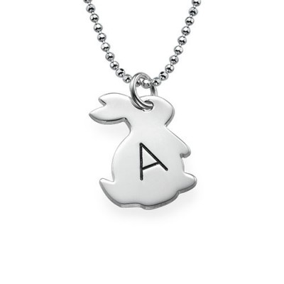 Tiny Rabbit Necklace with Initial in Silver - The Handmade ™