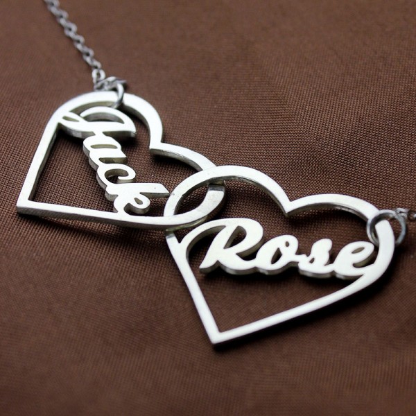 Double Heart Love Necklace With Names Silver - The Handmade ™