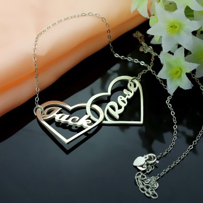 Double Heart Love Necklace With Names Silver - The Handmade ™