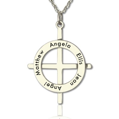 Silver Latin Style Circle Cross Necklace with Any Names - The Handmade ™