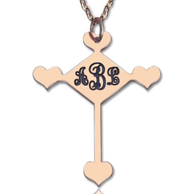Rose Gold Cross Monogram Necklace - The Handmade ™