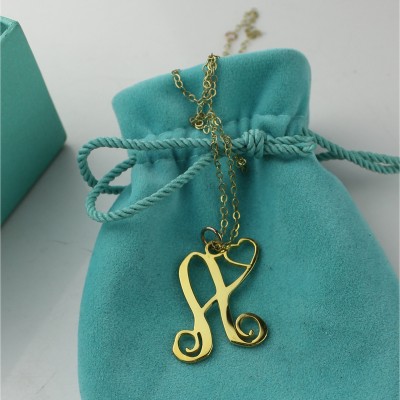 One Initial With Heart Monogram Necklace in Gold - The Handmade ™