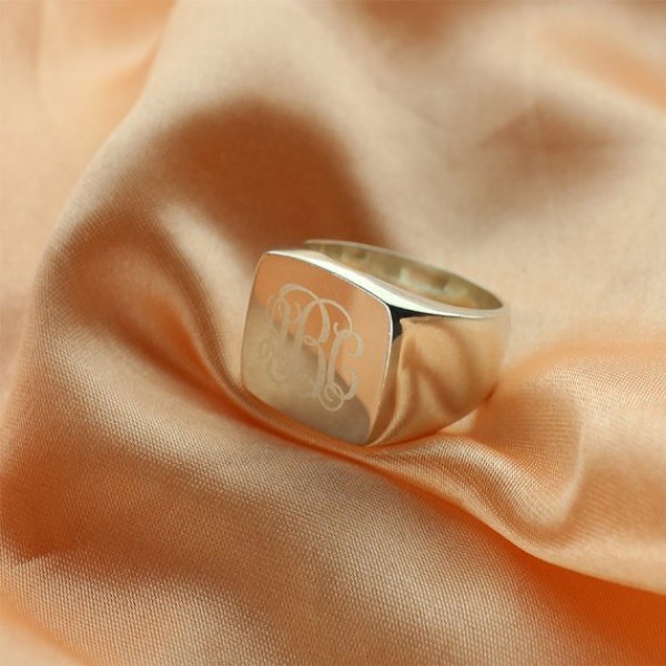 Engraved Square Designs Monogram Ring Silver - The Handmade ™