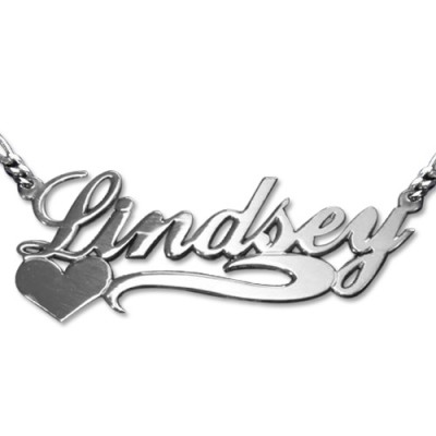 Double Thickness Side Heart Silver Name Necklace - The Handmade ™
