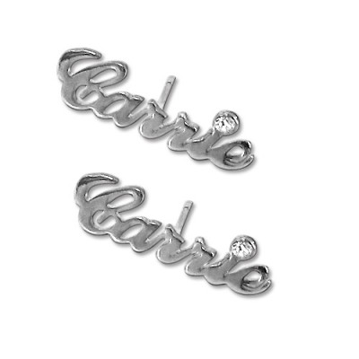 Silver Name Stud Earring with Crystal (PAIR) - The Handmade ™