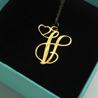 Single Letter Monogram With Heart Necklace In Gold - The Handmade ™