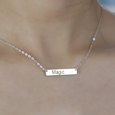 Nameplate Bar Necklace with Icons Silver - The Handmade ™