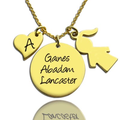 Family Names Pendant For Mother With Kids Charm In Gold - The Handmade ™