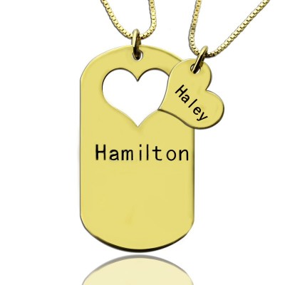 Matching Heart Couples Name Dog Tag Necklaces - The Handmade ™