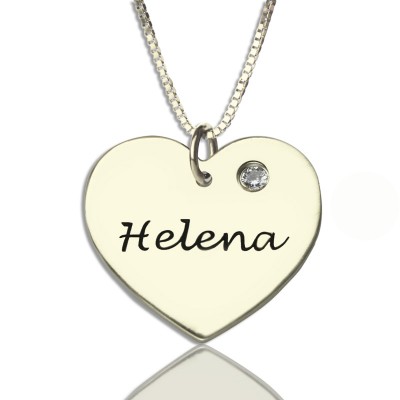 Silver Simple Heart Name Necklace with Birthstone - The Handmade ™