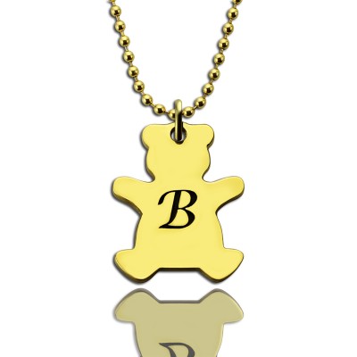 Cute Teddy Bear Initial Charm Necklace Gold - The Handmade ™
