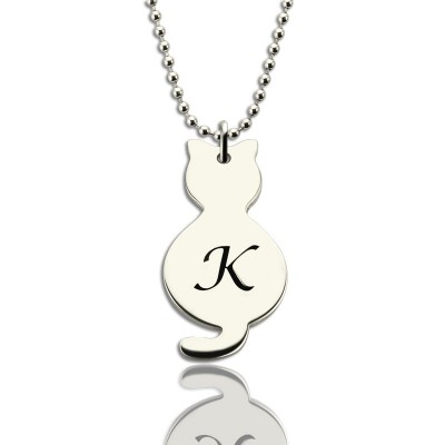 Tiny Cat Initial Pendant Necklace Silver - The Handmade ™