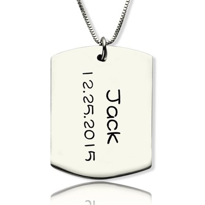 Personalised ID Dog Tag Bar Pendant with Name and Birth Date Silver - The Handmade ™