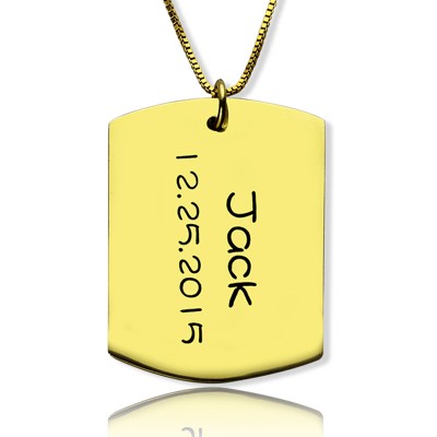 ID Dog Tag Bar Pendant with Name and Birth Date - The Handmade ™
