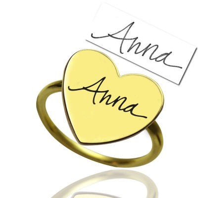 Gold Heart Signet Ring With Your Signature - The Handmade ™