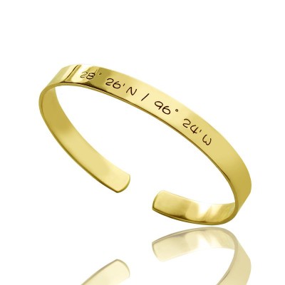 Engravable Latitude Longitude Coordinate Cuff Bangle Gold - The Handmade ™