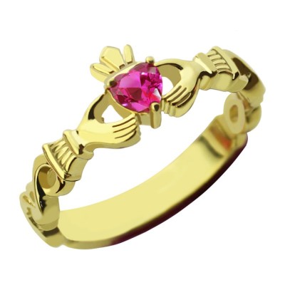 Ladies Modern Claddagh Rings With Birthstone Name Gold - The Handmade ™