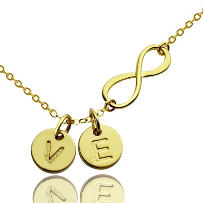 Infinity Necklace With Disc Initial Charm Gold - The Handmade ™