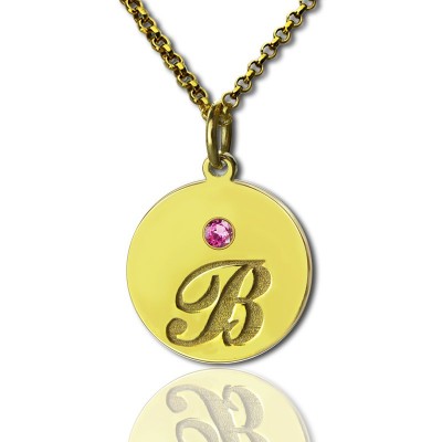 Engraved Initial Birthstone Disc Charm Necklace Gold - The Handmade ™