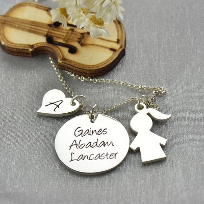 Mother Necklace Gift With Kids Name Charm Silver - The Handmade ™