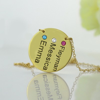 Disc Birthstone Family Names Necklace in Gold - The Handmade ™