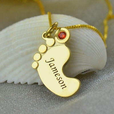 Baby Feet Necklace with birthstone Name Gold - The Handmade ™